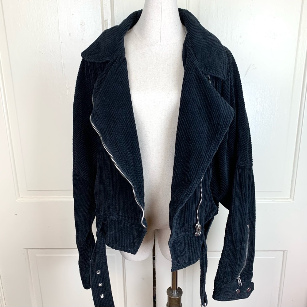 Free People Slouchy Dolman Black Corduroy Moto Jacket Size L